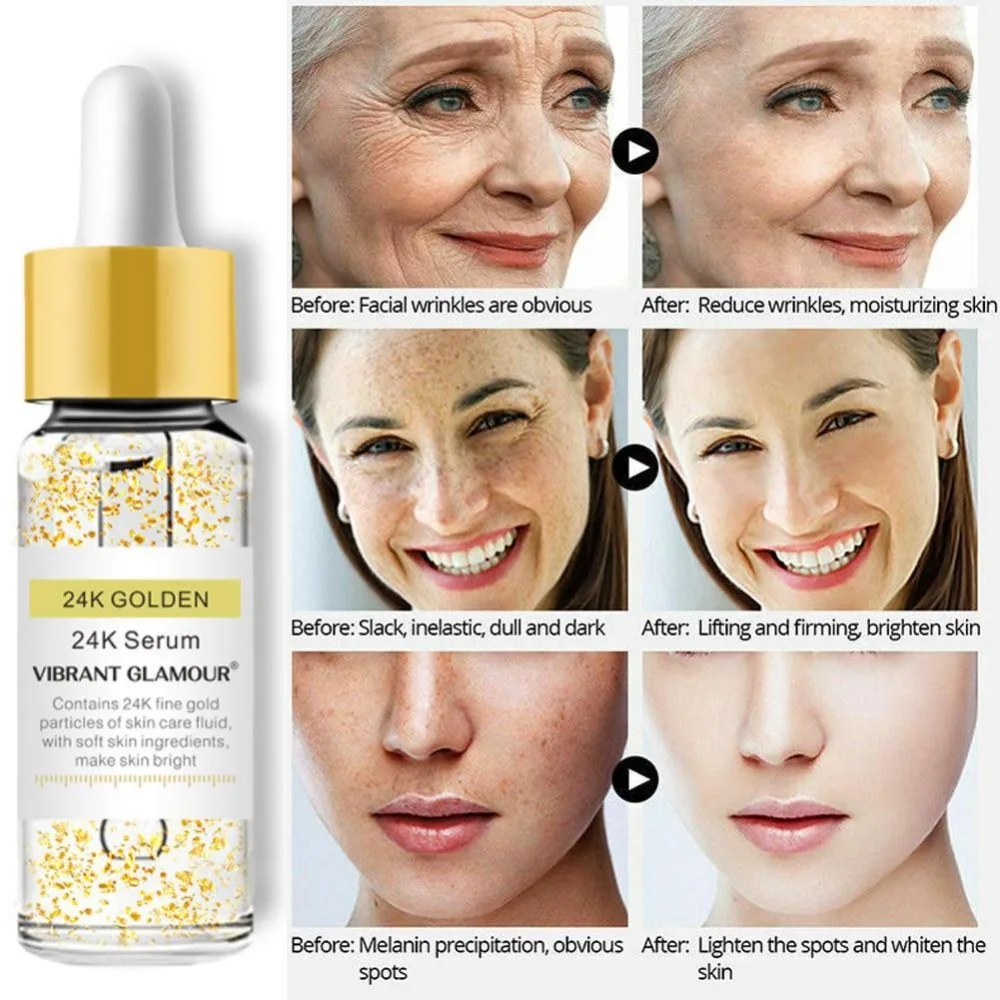 

VIBRANT GLAMOUR Gold 24K Face Serum Anti-wrinkle Firming Whitening Essence Anti-aging Serum Moisturizing Brighten Skin Care Skin