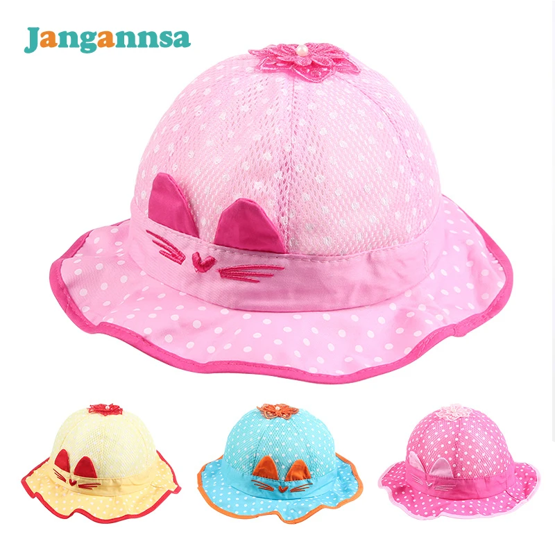 

Polka Baby Caps Cartoon Cat Baby Hat With Ears Rabbit Panama Sun Cap Spring Summer Girls Cap Dots Flower Princess Bucket Hats