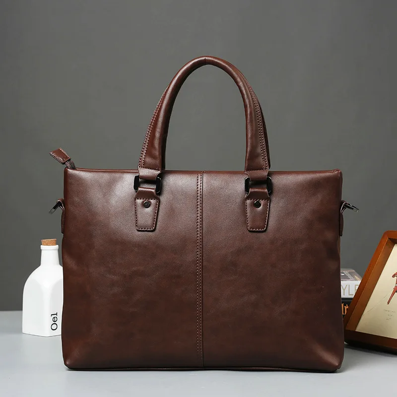 

Office Bags for Men 14 Inch Computer Handbag Work Bag Pocket Staff Laptop Bag PU Leather Briefcase Portafolio Office Worker Man