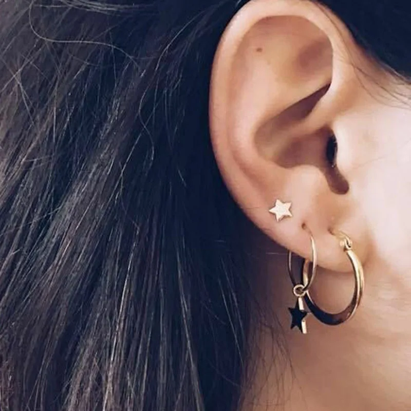 

Vintage Gold Small Star Stud Earrings Set Women Fashion Jewelry Korean Geometric Circle Buckle Earrings Accessories brincos