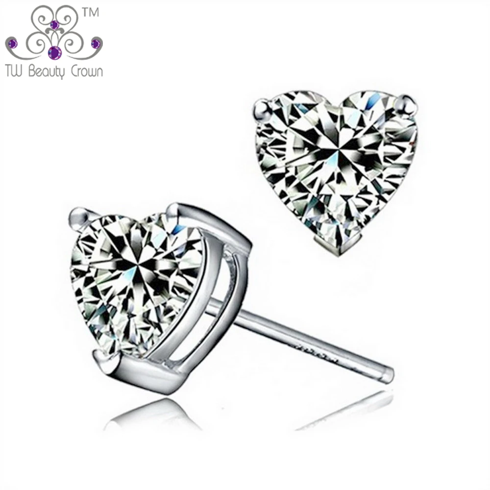 

Real 925 Pure Silver AAA+ Austrian Crystal CZ Love Heart Stud Earrings For Women Young Lady Wedding & Engagement Party Jewelry