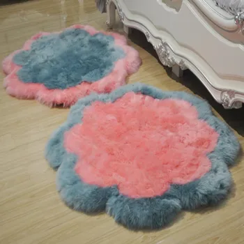 

Sheepskin fur rug for home decor, whole pelt cutting sheep skin carpet for living room, flower shaped fur seat pad cushion