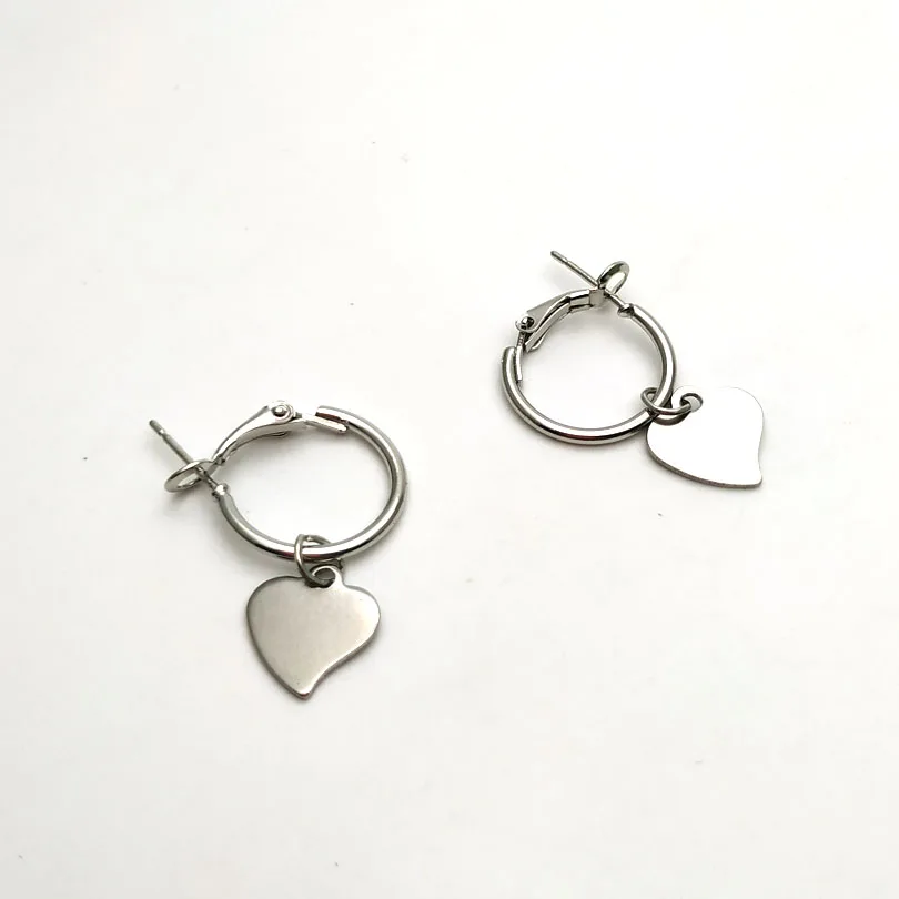 

ZLDYOU 2pcs Lovely Heart Stainless Steel Pendant Earring Jewelry Hoop Earring For Girl Women MenZinc Alloy Ear Piercing Brinco