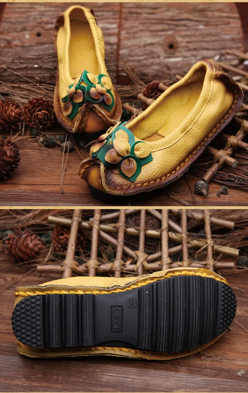 Ручная работа натуральная кожа туфли на мягкой подошве в национальном стиле кожаные туфли на низком каблуке для женщин повседневные женские туфли на низком каблуке женские туфли с круглым носком