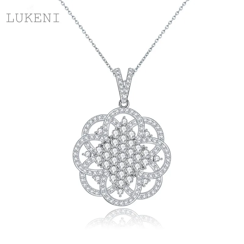 

LUKENI New Design Vintage White Color Cubic Zircon Geometric Hollow Out Flowers Pendant Necklaces For Women Jewelry
