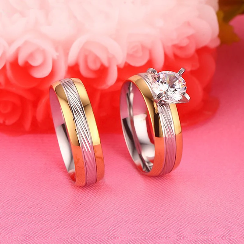 Classic Prong Setting Big CZ Stone Ring Wedding Rings for Women and Men Lover Engagement Stainless Steel Ring Alliance Jewelry