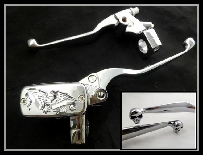 1" Chrome Left Right Handlebar Hand Controls Brake Clutch Skull Lever w