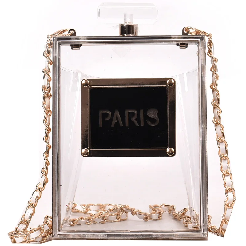 

HOT Acrylic Perfume Women Casual Black Bottle Handbags Wallet Paris Party Toiletry Wedding Clutch Evening Bags Purses Handbags