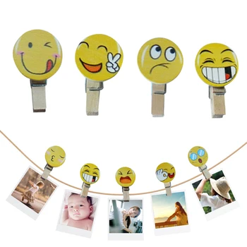 

FangNymph Cartoon Cute 10Pcs/Pack Smiling face Wooden Clip Clothes Paper Photo Clip Craft Postcard Gift Clips Style random