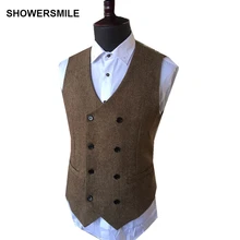 SHOWERSMILE, мужской двубортный жилет, осенне-зимний шерстяной классический приталенный жилет, британский стиль, куртка с узором в елочку