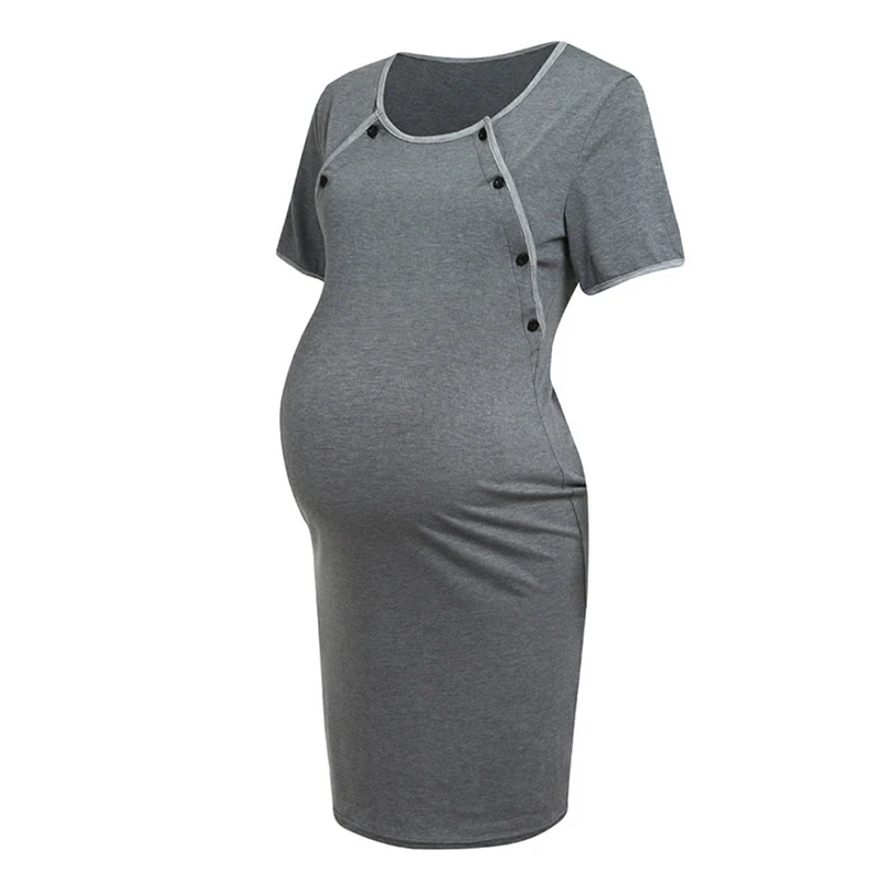 Вискозный спортивный костюм для беременных, кормящих, Повседневное платье с открытой пряжкой, ночная рубашка для беременных, кормящих грудью, элегантное платье