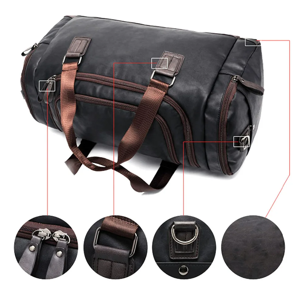 

Large Capacity Men's PU Leather Sports Bag Duffel Tote Handbags for Travel Gym Fitness Male Bag Women Camping Brown Black