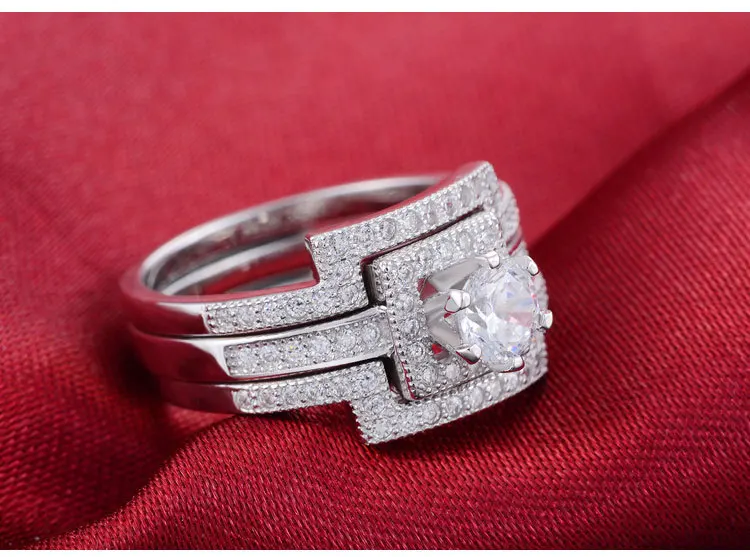 925 пробы Серебряное обручальное кольцо с тремя полосами, набор для женщин, свадебное кольцо 3 в 1, ювелирное изделие, уникальный R1431