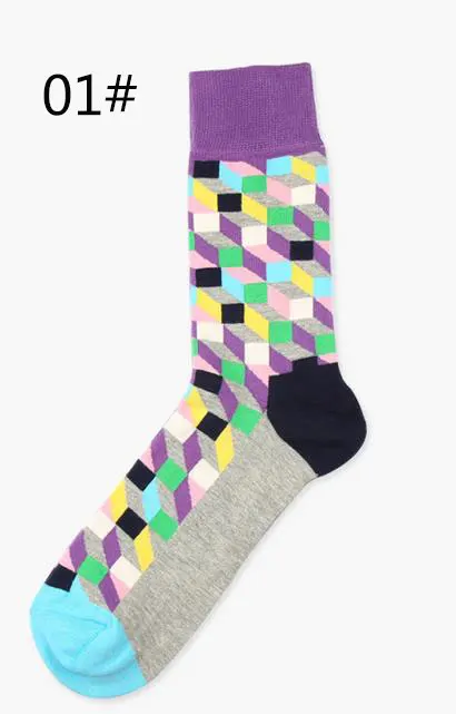 Горячее предложение! Распродажа! Новинка, счастливые носки, стильные 3D цветные квадратные хлопковые носки для мужчин, женщин, джентльменов, мужские носки, Большие европейские размеры 37-46, WZ005 - Цвет: 1