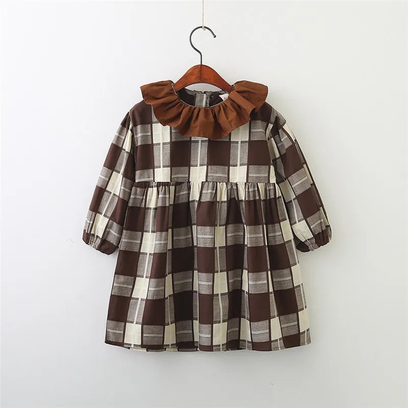 

Hurave ruffles Turn-down collar Dress Clothes Children Long Sleeve clothing Kids Casual cotton Plaid Baby Girl Dresses