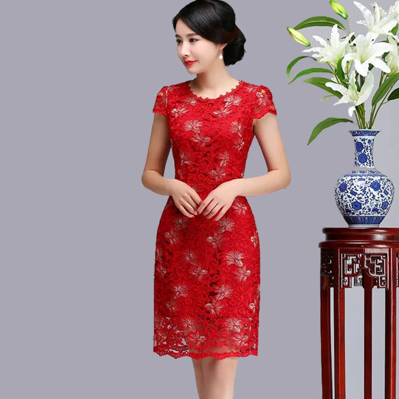 

Plus Size 4XLWomen Lace Dress Evening Party Red Vintage Fitted Short Elegant 2018 Summer Casual Office Blue Mother Wedding Wear