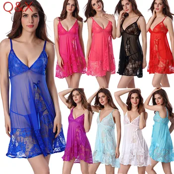 

DL74 2017 Recommend Sleeping Wear Night Gown Plus Size Many Color Super Baby doll Sexy Lingerie Transparent Plus Size Lingerie
