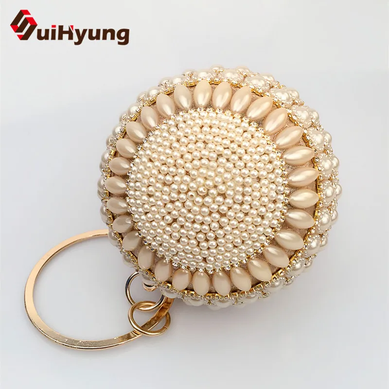 2016 New Noble Women s Pearls Handbags Small Tote Fashion Diamond Beaded Ball Clutch Bag Wedding