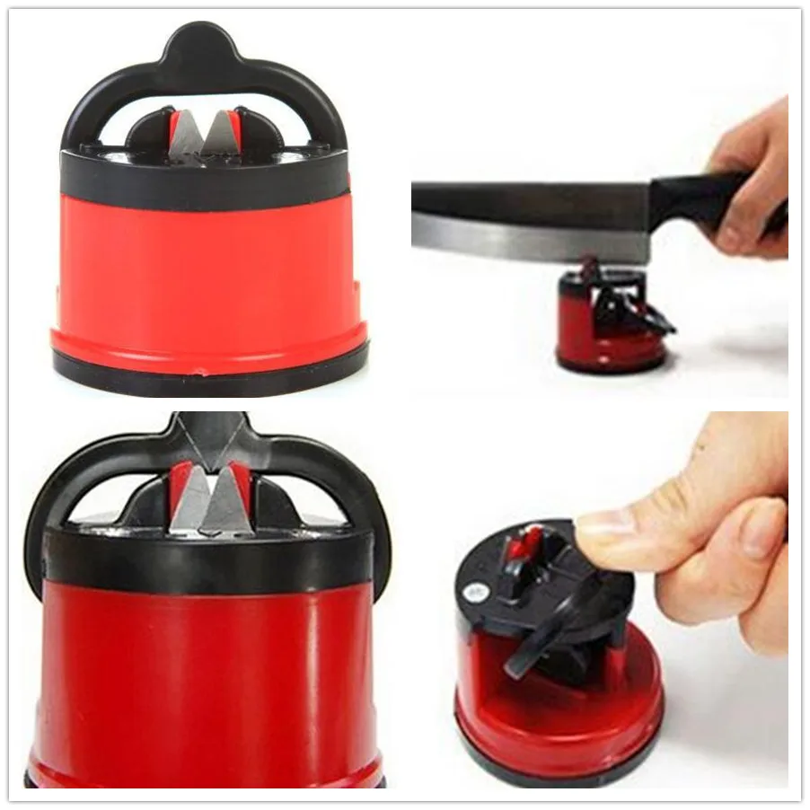 Kitchen Safety Knife Sharpener With Secure Suction Pad Zinc Blades