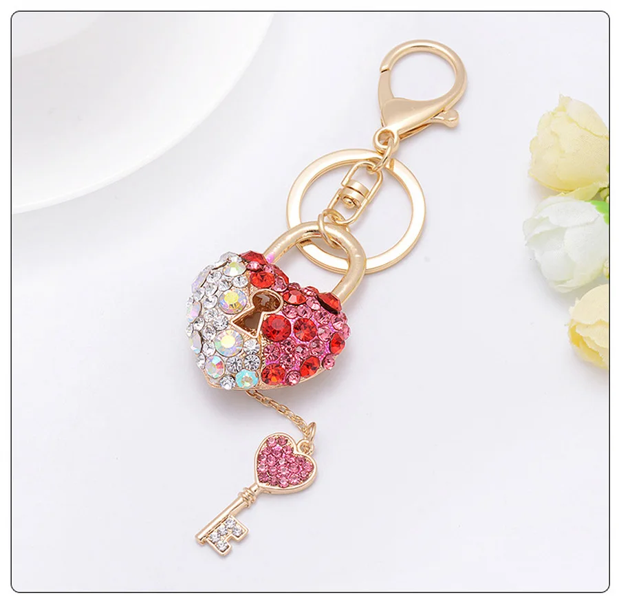 Bling Love Lock & Key Boutique Keychain Pendant Key Holder Woman's Bag