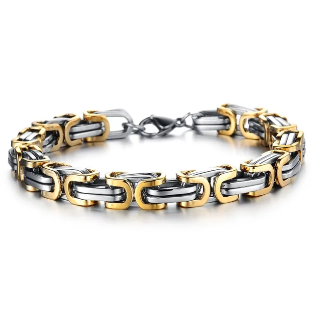 Gold Silver Byzantine Bracelet For Men 316l Stainless Steel Gold Silver Byzantine Bracelet For Men 316l Stainless Steel 22cm 8mm Mens