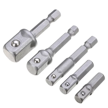 

5pcs Hex Socket Adapter Chrome Vanadium Steel Power Drill Bit Driver Bar Wrench Set 1/4" 3/8" 1/2" Mayitr