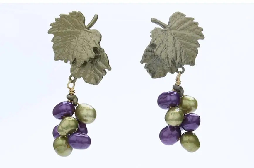 CSxjd ботанический сад натуральный жемчуг Фиолетовый Зеленый виноградный лист ожерелье винтажное элегантное женское ожерелье ювелирные изделия - Окраска металла: Stud earring A