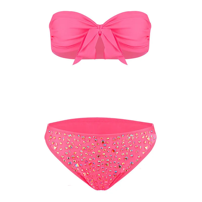 New Diamond Swimwear Women 2018 Sexy Strapless High Waist Bikini Swim Suit Solid Push Up Beach Swimsuit Brazilian Bikini5