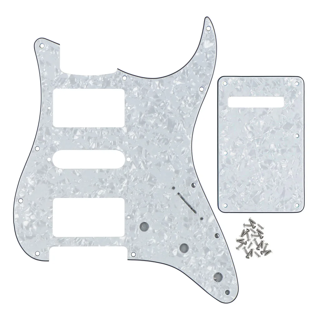 

Set of White Pearl 4Ply 11 Hole Guitar Pickguard HSH & Back Plate & Screws for FD ST Strat Style Guitar Parts Accessories
