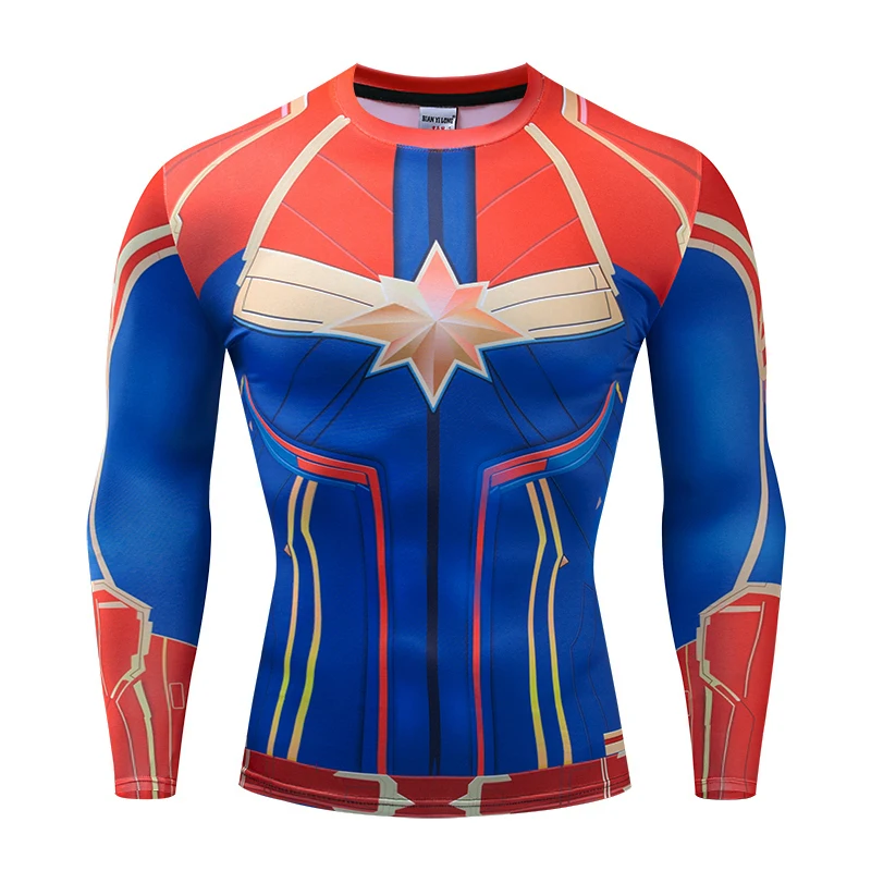 Captain Marvel Compression Shirts 3D Printed T shirts Men