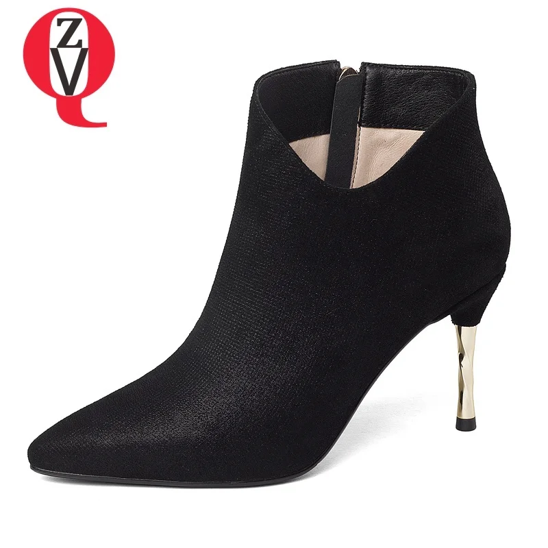 ZVQ newest fashion sexy women ankle boots sheepskin zipper super high thin heels pointed toe black and blue office ladies shoes ZVQ newest fashion sexy women ankle boots sheepskin zipper super high thin heels pointed toe black and blue office ladies shoes