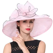 Envío de Las Mujeres de Sombreros de Verano de Joven junio Material de Encaje de Organza Elegante de Señora Fashion Wedding Party Dress Wear Señora sombreros de Ala