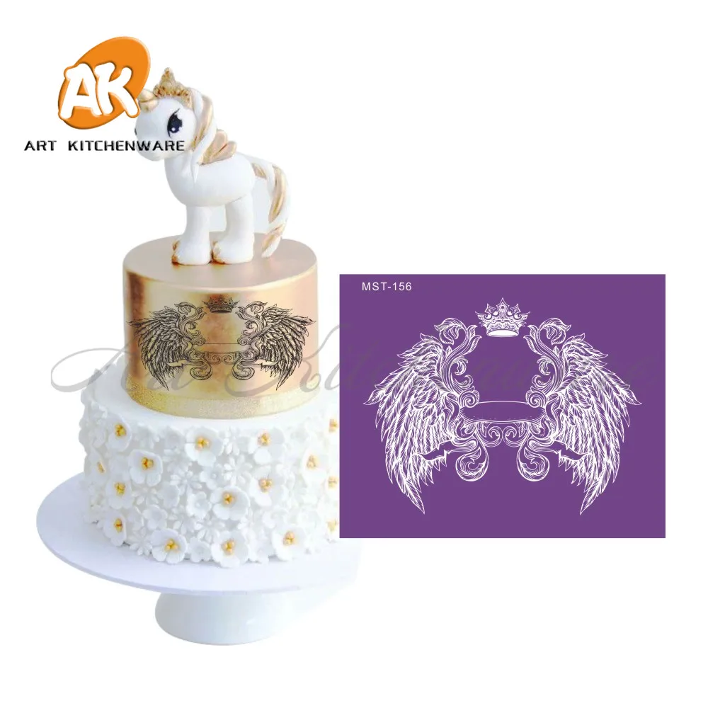 

Crown & Angel Mesh Stencil Lace Cake Stencil Wedding Cake Decorating Tools Soft Fabric Stencils for Fondant Cake Mold Bakery