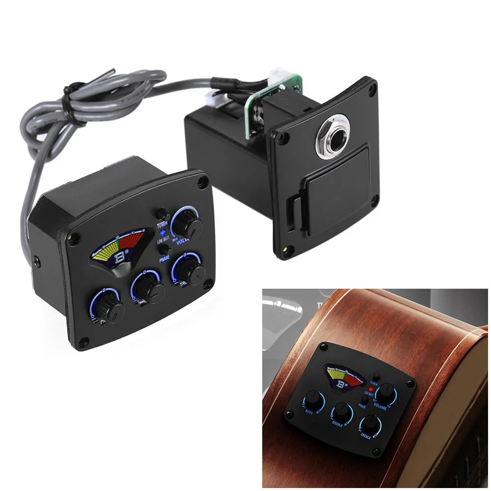 

Acoustic Guitar 3-Band EQ Equalizer Tone Volume Amplifier Preamp Piezo Pickup with Tuner Phase Function Colorful LCD Display