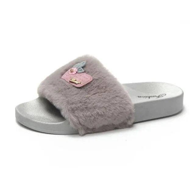 tan fluffy slides