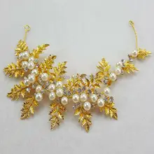 Корона с кристаллами, бриллиантами, листьями, жемчугом, Свадебная Очаровательная тиара, головные уборы, аксессуары для украшения волос для вечеринки, выпускного вечера, даты 9001