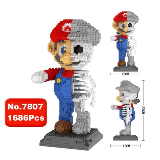 2018 new Video Game Super Mario Red Dissection Skeleton Figure DIY Diamond Mini Building Nano Blocks Brick Toy Kids Gift | Игрушки и