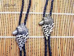 Галстук боло ретрорубашка цепи значок с волком Пуаро led Веревка Кожа ожерелье с длинными завязками повесить