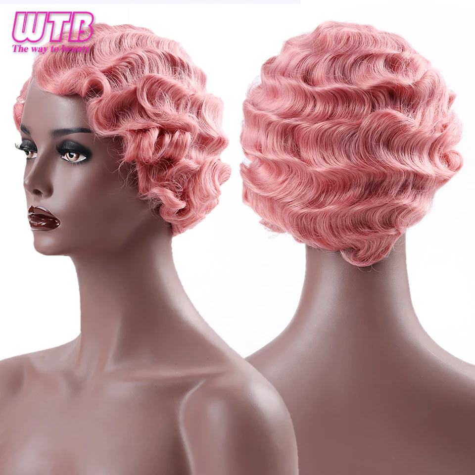 Wtb Synthetic Short Curly Pink Cute Wig For Red Finger Waves