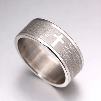 

50PCs Jesus cross ring Men's unisex English Lord's Prayer god Christ Polished Etching Stainless Steel Band jewelry wholesale