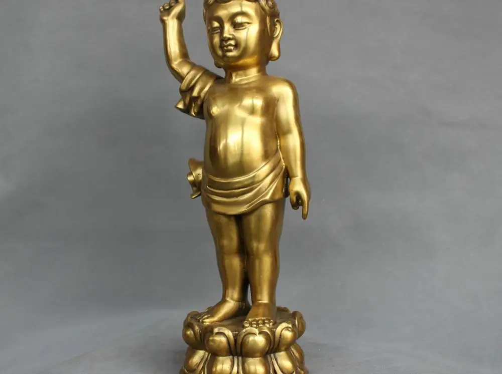 

16" China Tibet Bronze Little Shakyamuni Buddha Statue Point Shy And Earth