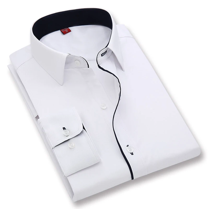 

2019 Solid Color White Classical Design Long Sleeve Men Dress Shirts Non-iron Elegant High Quality Formal Business Men Shirts