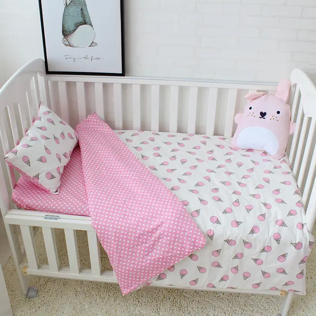 3pcs baby bedding set cotton soft breathable crib bedding set pink breathable crib sheet