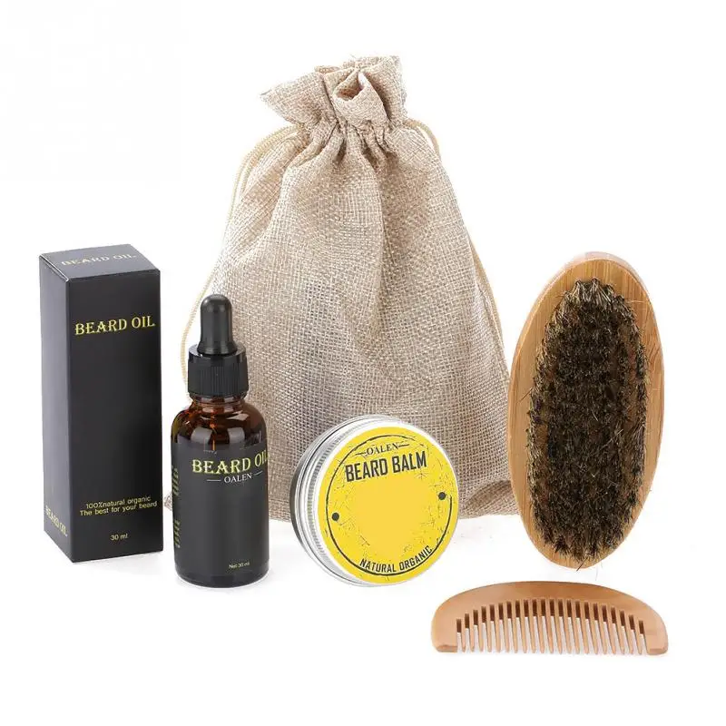 Professional Beard Comb Cream Brush Oil Kit Mustache Moisturizing Care Tool