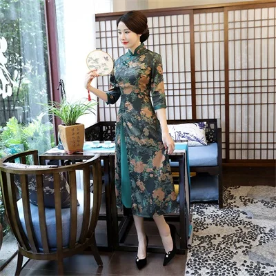Летнее новое ретро улучшенное с коротким рукавом шелковое в китайском стиле вьетнамское Odie тонкое капок платье-Чонсам с принтом размера плюс M-3XL - Цвет: 222