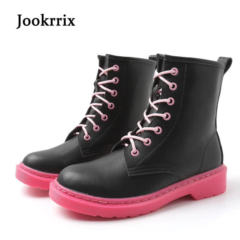 

Jookrrix Autumn New Fashion British Style Shoes Women White Boots Lady Pu Leather Warm Martin Boots Cross-tied Ankle Boots Black