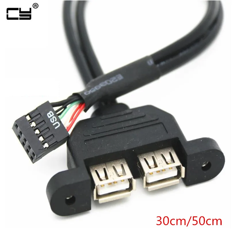 

1FT 30cm 50cm Dual USB 2.0 A Type Female to Motherboard 9 Pin Header Cable with Screw Panel Holes Motherboard Mainboard