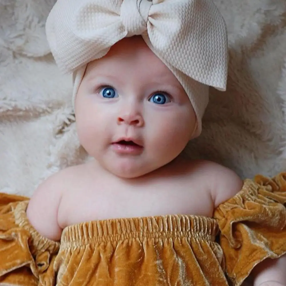 

Solid Color Bow Newborn Headband Big Bow-knot Nylon Kid Infant Wide Headbands Adjustable Cotton Baby Turban Fit All Baby