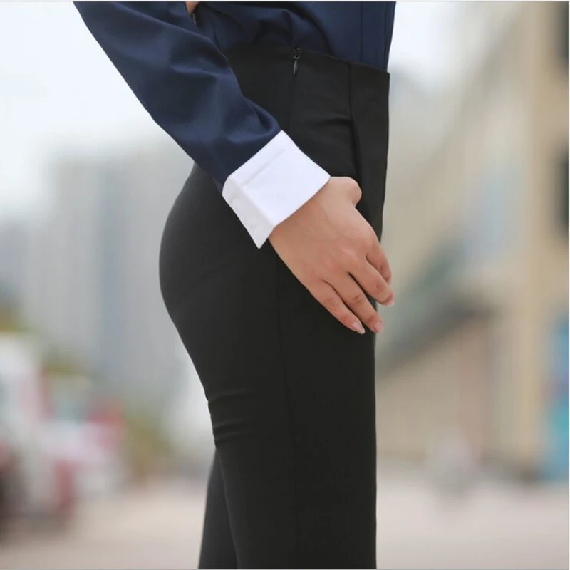Женские брюки карандаш XXXL черные офисные с высокой талией на весну и осень 2019|pencil