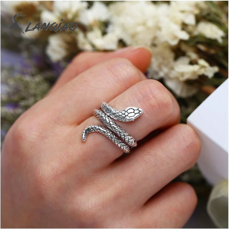 Punk Animal Ring Vintage Thai Silver King Cobra Men Women Gothic Gold Snake Finger Night Club Unisex Jewelry | Украшения и